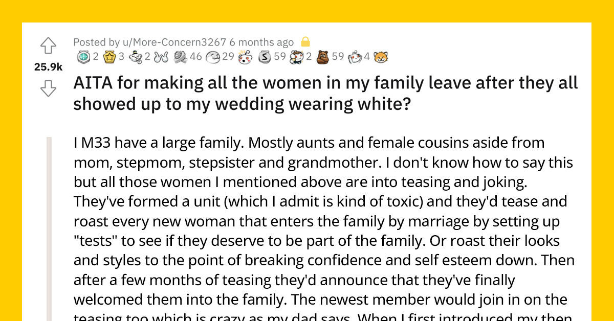 Groom Bans His Female Family Members From His Own Wedding After They Showed Up Wearing White Gowns To "Prank" His Bride