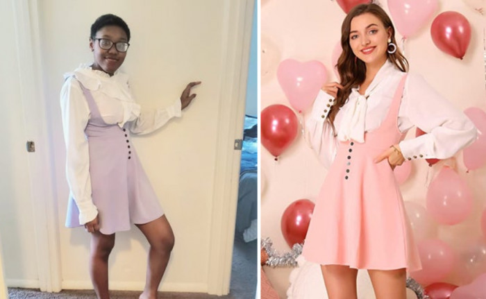 7. Look pretty in a pinafore dress with suspenders over a simple white shirt.