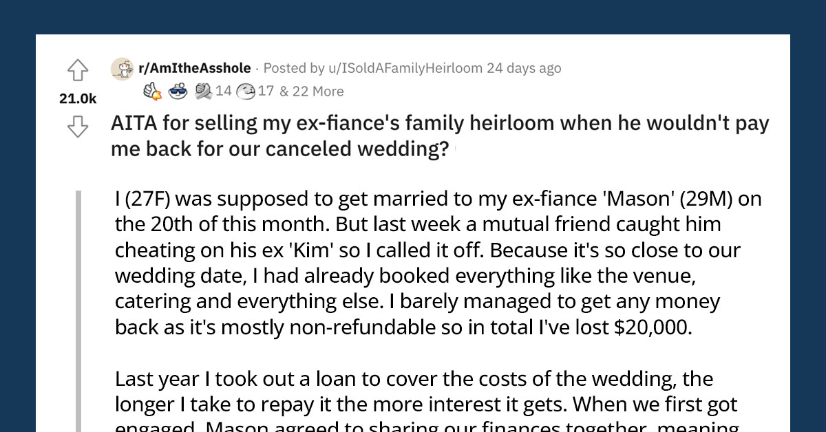 Woman Sold Ex-Fiancé's Family Heirloom to Pay Off a Loan for the Canceled Wedding, as He Didn't Want to Pay His Half