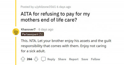 Daughter Is Asking If She's TA For Refusing To Pay Her Mother's End-Of-Life Care