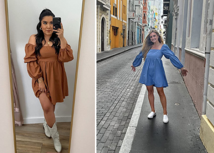 23. A puff-sleeve casual mini dress makes you feel like a princess whenever you go outside.