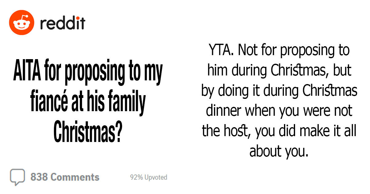 Redditor's Unexpected Proposal During Christmas Dinner Has Reddit Divided