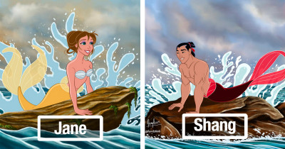Disney Obsessed Artist Turns Beloved Disney Characters Into 'The Little Mermaid' Characters