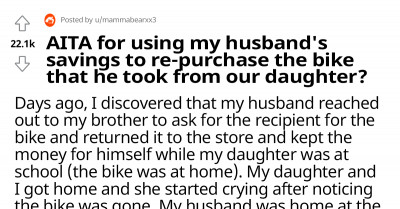 Mom Uses Husband's Savings to Repurchase Their Daughter's Bicycle After He Sold It for Something 'Useful'