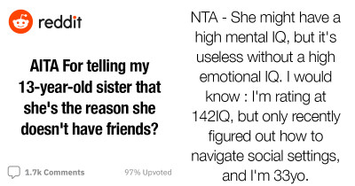 Arrogant And Egoistical "Highly Gifted" Kid Has Been Told The Painful Truth By Her Older Brother And The Online Community Is In Support