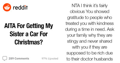 Woman Is Asking If She's TA For Getting Her Sister A Car For Christmas