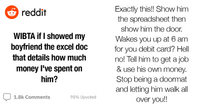 This User Vents On Reddit About The Financially Abusive Partner And Asks WSBTA To Show Him The Excel Doc Of His Expenditure