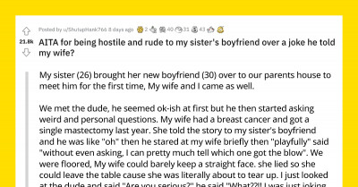 Redditor Snaps At Sister's Boyfriend After Making An Inappropriate Joke About His Wife's Body