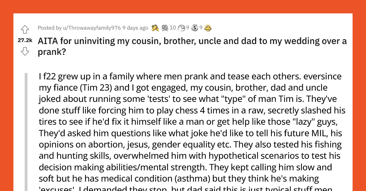 Furious Woman Decides To Uninvite The Male Members Of Her Family After They Bullied Her Fiancé