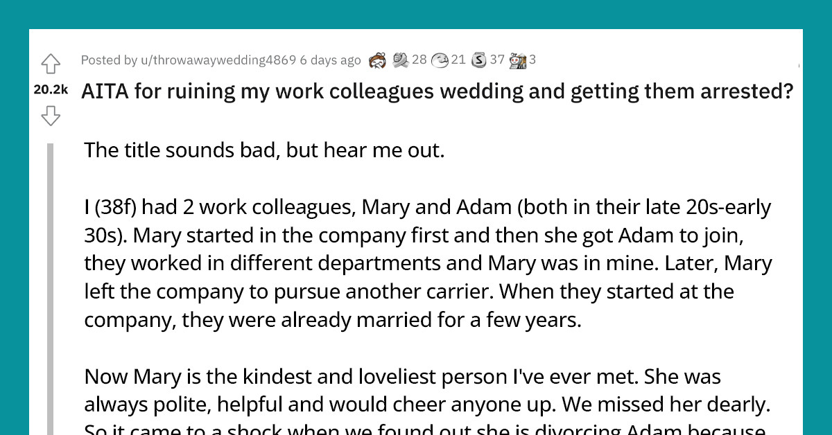 Woman Accidentally Ruins Her Colleague's Wedding by Getting Them Arrested All for Sharing a Photo with the Groom's Ex-Wife