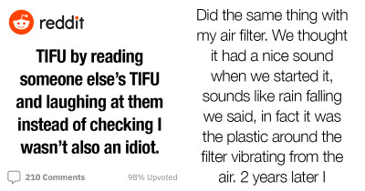 Woman Laughs At A Person Who Didn’t Figure Out They Should Remove Plastic Cover Off The Air Filter, And Then Realizes She Did Exactly The Same Thing