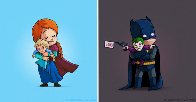 Artist Illustrates Heroes All Loved Up With Their Arch Enemies In This Cute Cuddling Series