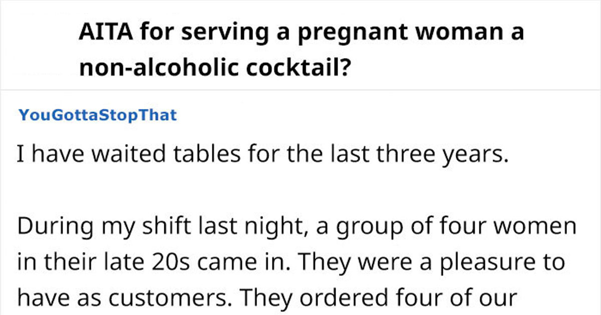 Restaurant Worker Secretly Serves Pregnant Woman Non-Alcoholic Cocktails And Gets Heavily Criticized For It