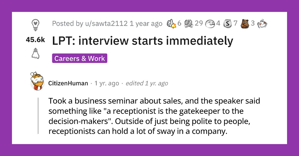 Guy Blows His Job Interview After Being Rude To The "Receptionist" Who Turns Out To Be The Hiring Manager