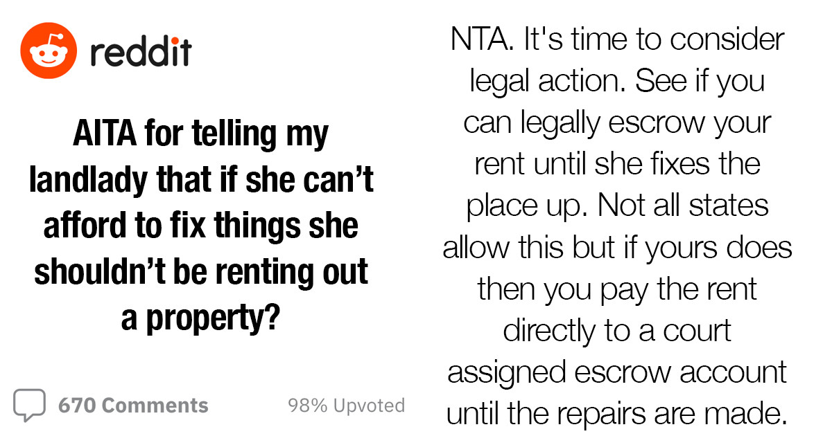 Tenant Is Outraged By A Landlady Who Refuses To Pay For The Basics Of Property Maintenance