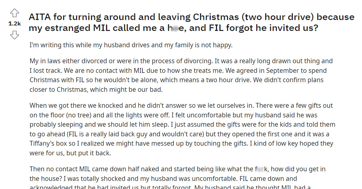 Woman Gets Called Out For Throwing Tantrums And Leaving After Going To Her FIL's House Uninvited For Christmas