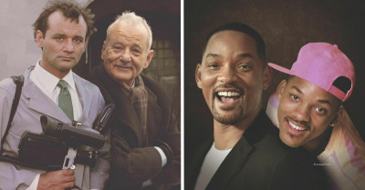 30 Celebs Photoshopped Hanging Out With Their Younger Versions