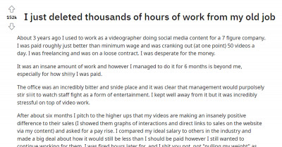 Man Deletes Thousands Of Hours Of Work After Being Fired From "Old Toxic Job" For Requesting A Raise