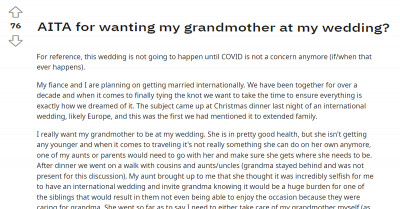 Woman Asks If She Is In The Wrong For Wanting Her Grandmother To Attend Her International Wedding, But Doesn’t Want Any Responsibility Regarding Her Trip And Care