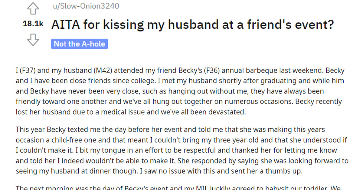 A Woman And Her Husband Got Kicked Out Of A Newly Widowed Friend's Event After Kissing