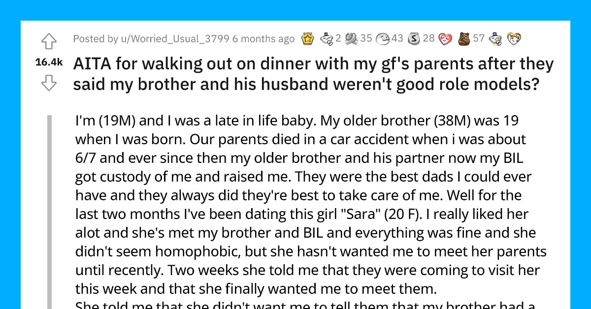 19-Year-Old Raised By His Brother And His Husband Meets His Girlfriend's Homophobic Parents, Walks Away The Second They Start Spewing Hate