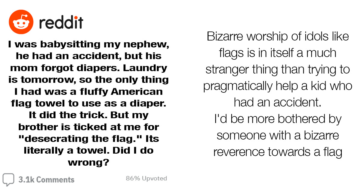 Babysitter Had To Use An American Flag Towel As A Diaper And Wonders If She's a Bad Person Now