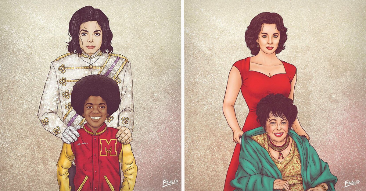 19 Amazing Illustrations Of Celebs Beside Their Younger Selves