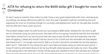 Husband Refused To Return The Expensive Christmas Gift He Had Bought For His Mother