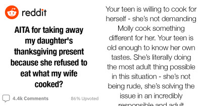 Dad Took Away Daughter's Present and Dinner She Cooked for Herself on Thanksgiving While Siding with Stepmom in a Fight