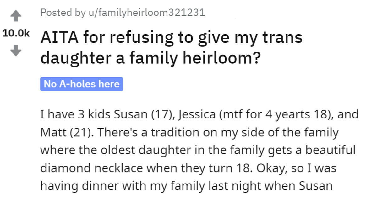 Worried Mom Asks If Denying Her Trans Daughter a Family Heirloom Was a Mistake