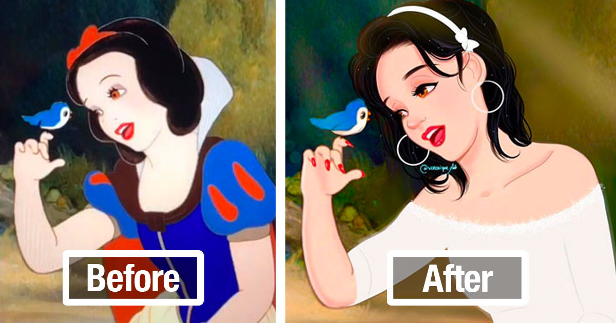 Artist Gives Classic Disney Characters a Seriously Modern-Day 'Glow Up' While Documenting the Entire Process by Video