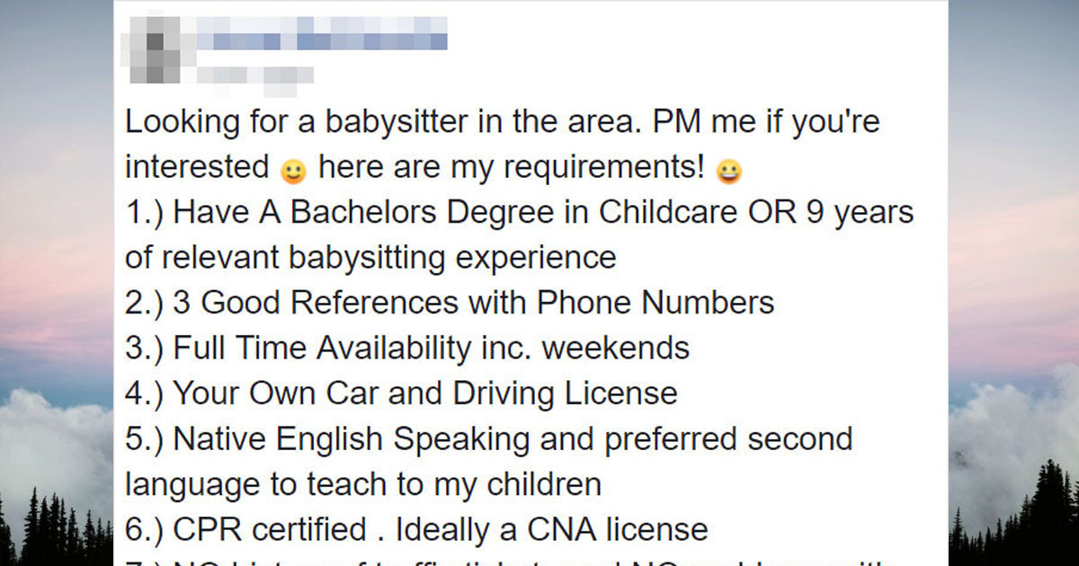 Mom's Ad For A Babysitter Is Completely Insane