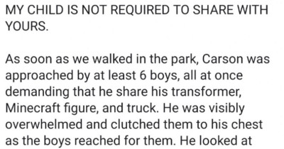 Mom Explains Why She Doesn't Force Her Son To Share Toys - Or Anything