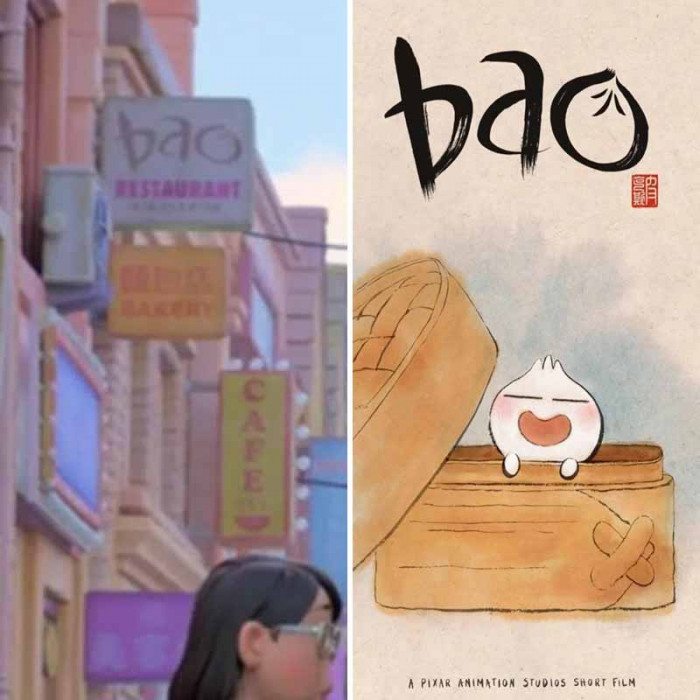 5. While Mei is walking through the streets, you can see a shop sign for Bao dumplings, an obvious nod to the short film.