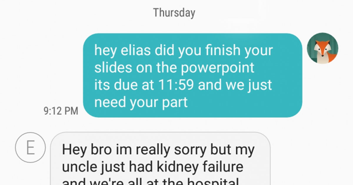 Student Who Gave Fake Reason For Not Doing His Part In A Group Project Gets Busted