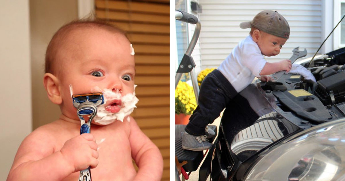 This Dad Placed His Prematurely Born Son In Hilarious Photos Doing Manly Tasks