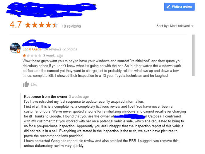 Google and BBB are on the business's side.