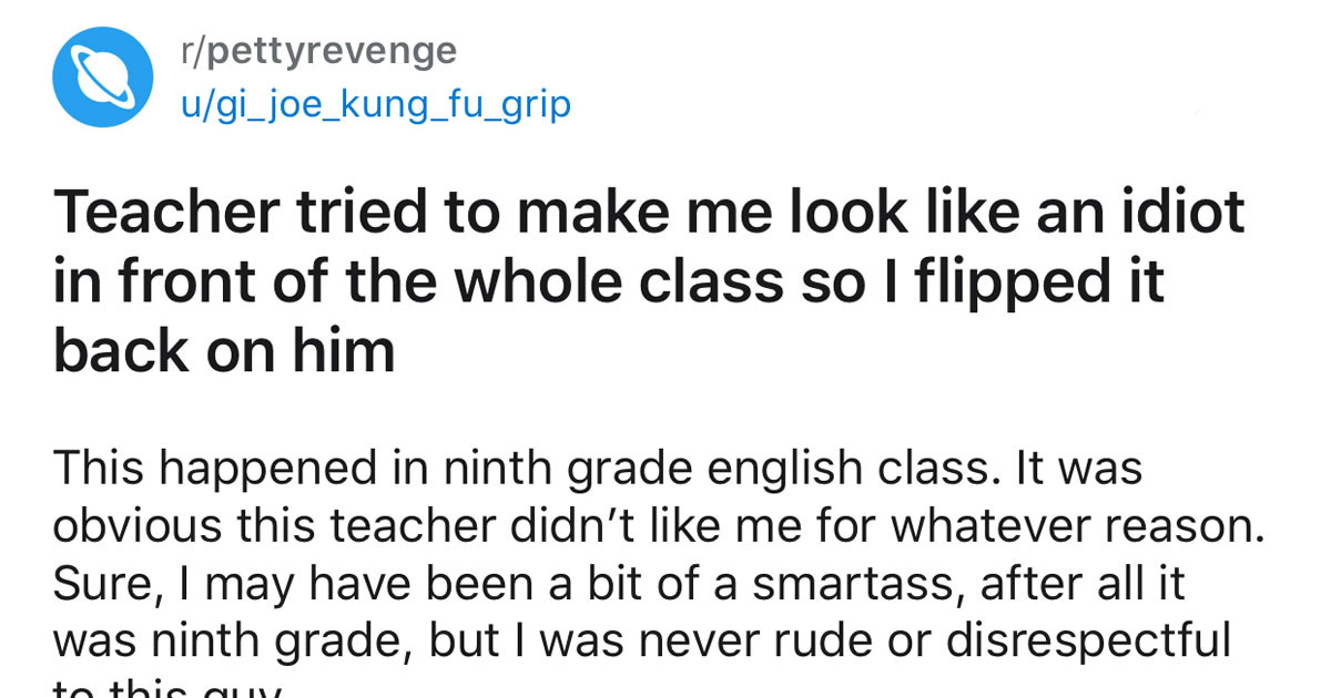 Teacher Who Tries to Embarrass Student in Front of Entire Class Gets His Karma