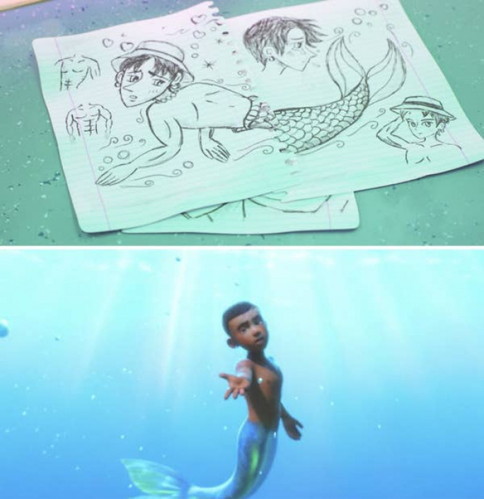 9. Later in the movie, Mei imagines Robaire from 4*Town as a mermaid.