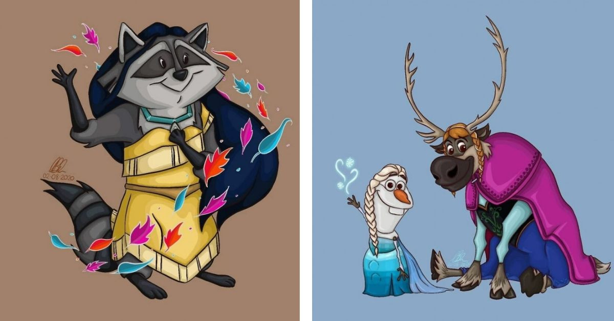 Artist Recreates Disney Sidekicks As Princesses They Are Following