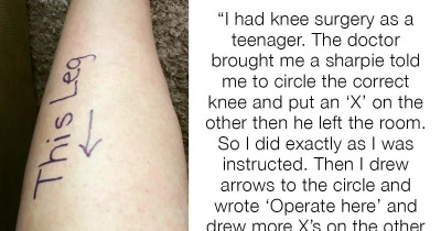 Teenager's Leg Surgery Got Delayed By Thirty Minutes Because The Doctors Were Laughing So Hard At His Pre-Op Artwork