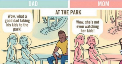 Simple Comics That Perfectly Illustrate The Different Ways Moms and Dads Are Treated in Public