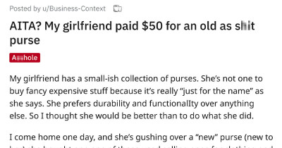 Man Gets Mad at Girlfriend for Buying $50 Vintage Purse. Asks Internet if He's Being Unreasonable