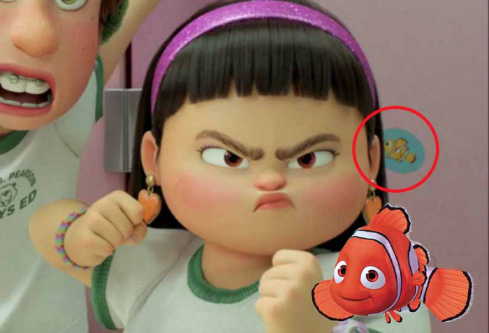 12. Nemo is found on a sticker on the door to a bathroom stall in the girls' bathroom.