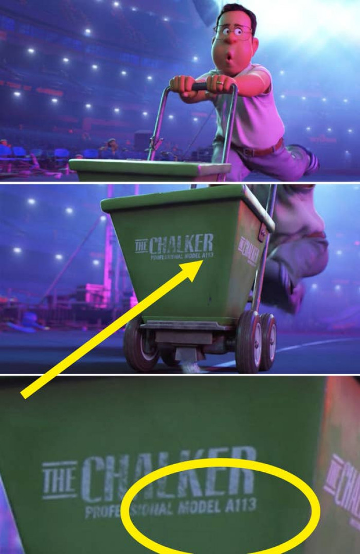 24. A113, a reference to the CalArts animation classroom where many Pixar animators studied, is referenced twice.