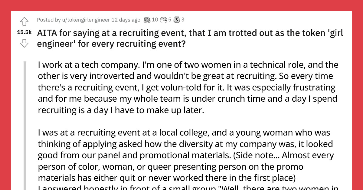One Of Two Engineers In A Male-Led Company Refuses To Be Trotted Out As The 'Token' For Diversity