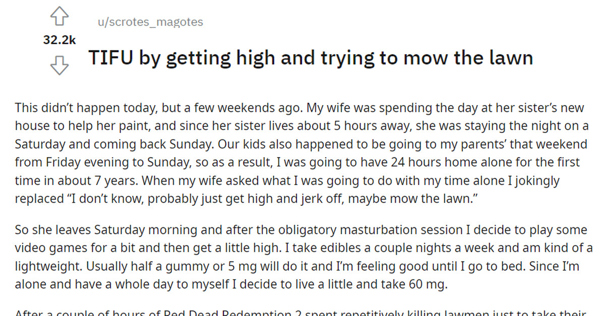 Guy Gets High And Spends Three Hours On What He Thought Was Mowing The Lawn, But Turned Out To Be A Joyride