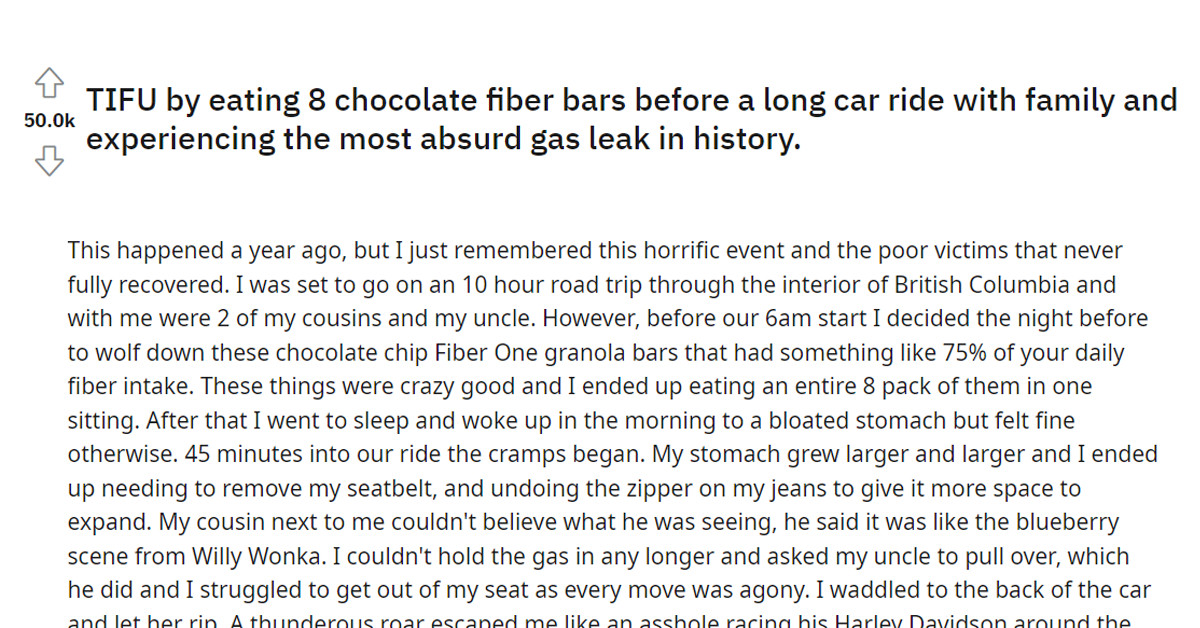 Redditors Were Hysterical As Man Shares The Most Embarrassing And Hilarious Moments Of His Gas Leak Experience After He Ate Too Many Fiber Bars