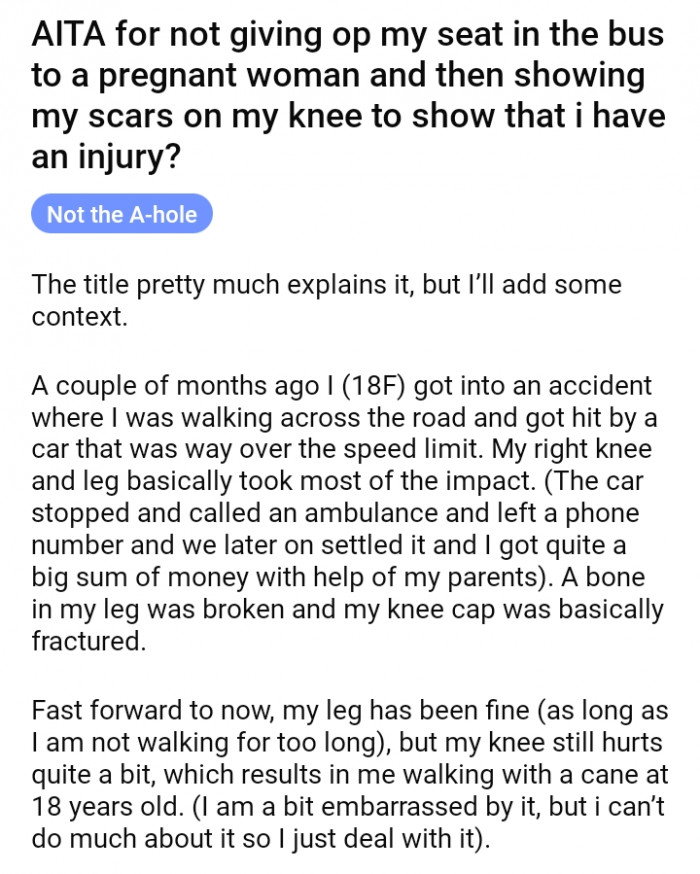 1. The pregnant woman versus the injured teenager.