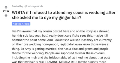 Internet Calls Out Bride Who Tells The Bridesmaid To Either Dye Her Hair Or Wear A Wig For The Wedding